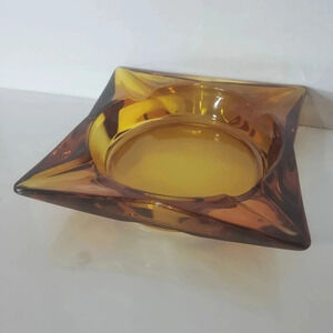 Vintage Libbey Mid-century Modern Amber Glass  Star Ashtray.
